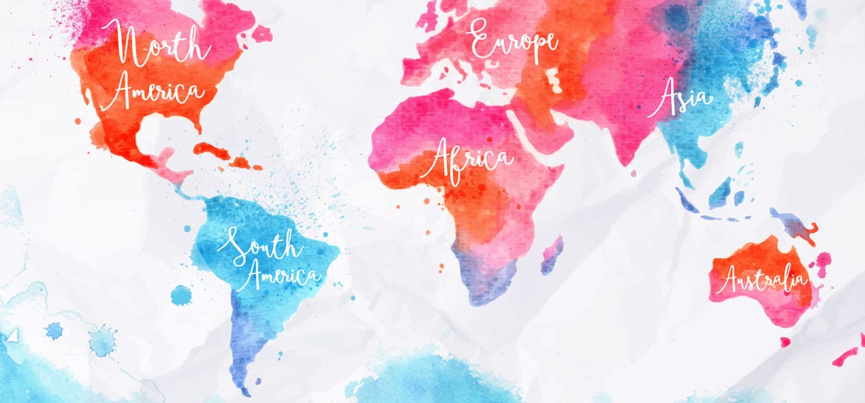 Water colour map of the world